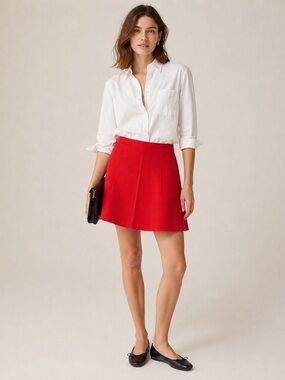 J.Crew Coral Orange Fluted A-Line Mini Skirt Double Crepe Size 10